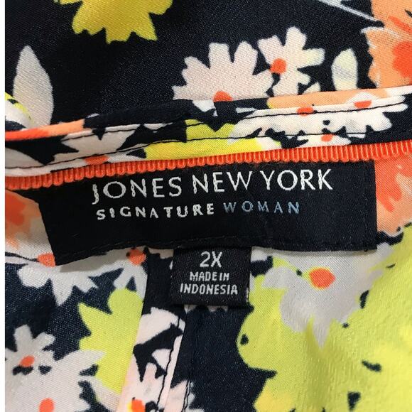 Jones New York Pink & Yellow Daisy Print Round Neck 3/4 Sleeves Top 2X - Picture 3 of 5